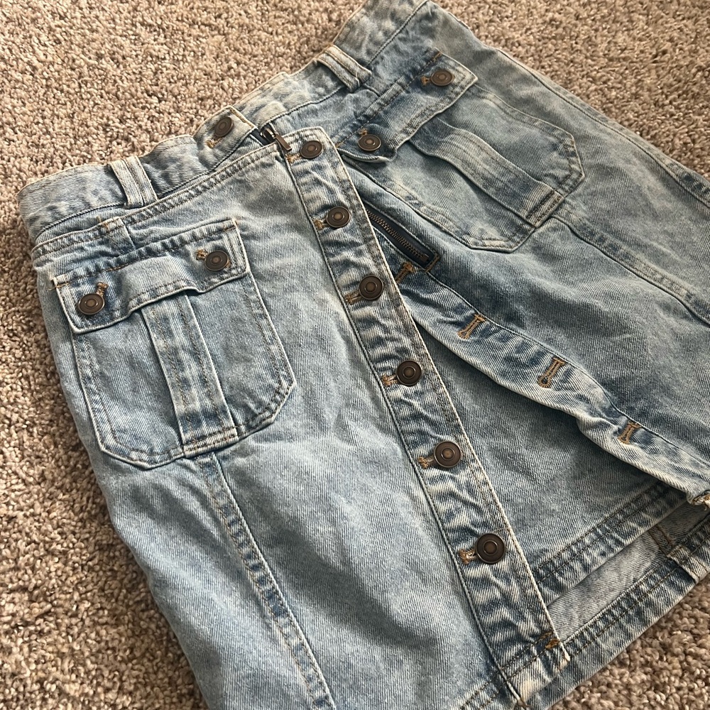 Denim Button-Front Skirt